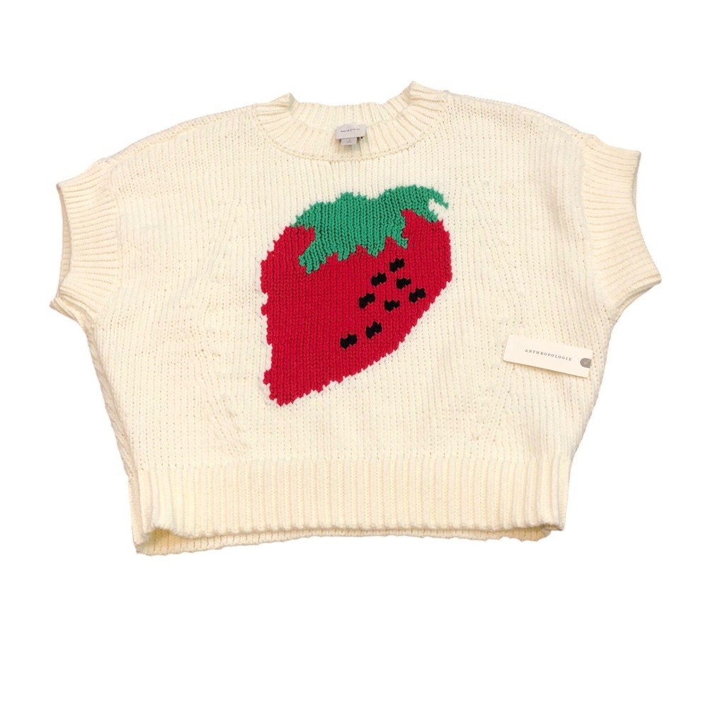 Anthropologie Maeve The Pippa Crew-Neck Crop Sweater Size Small Juicy Strawberry